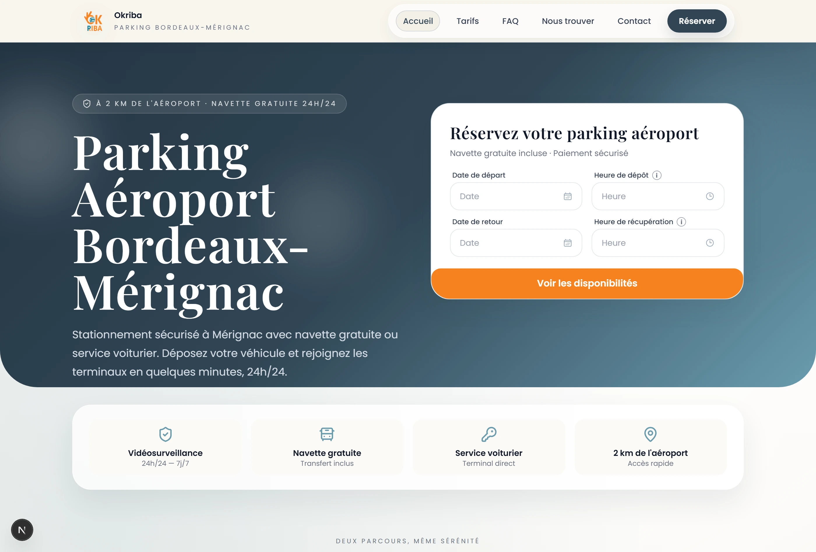 Page de réservation OkRiba Parking