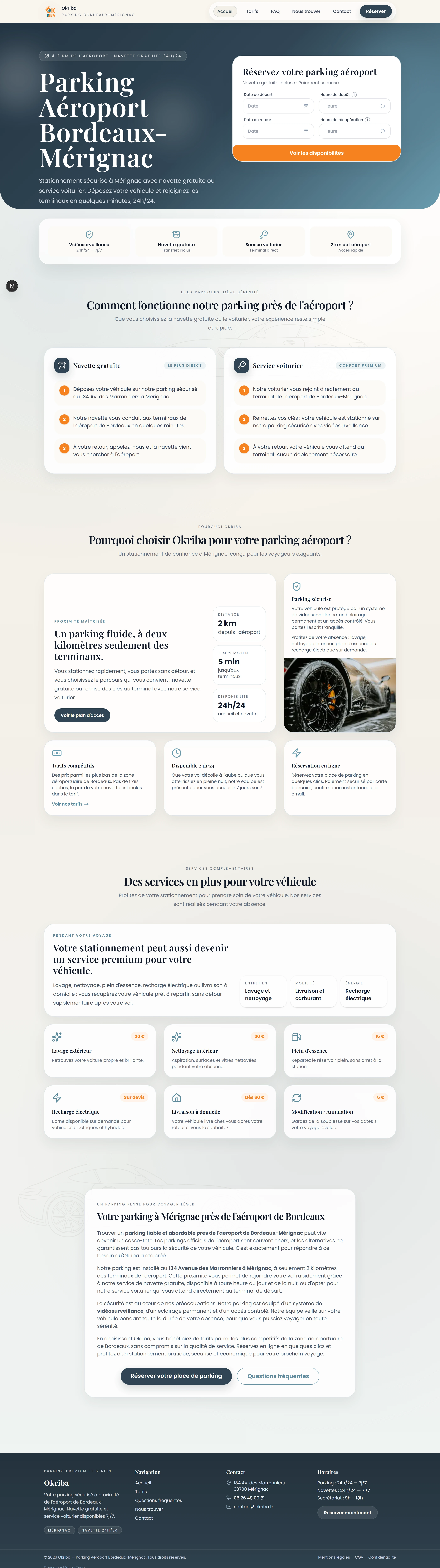 Page d'accueil complète de la plateforme OkRiba Parking