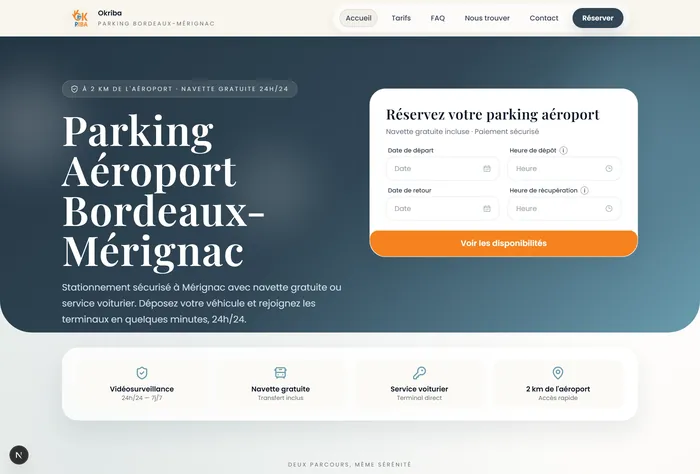 Page d'accueil du site OkRiba Parking