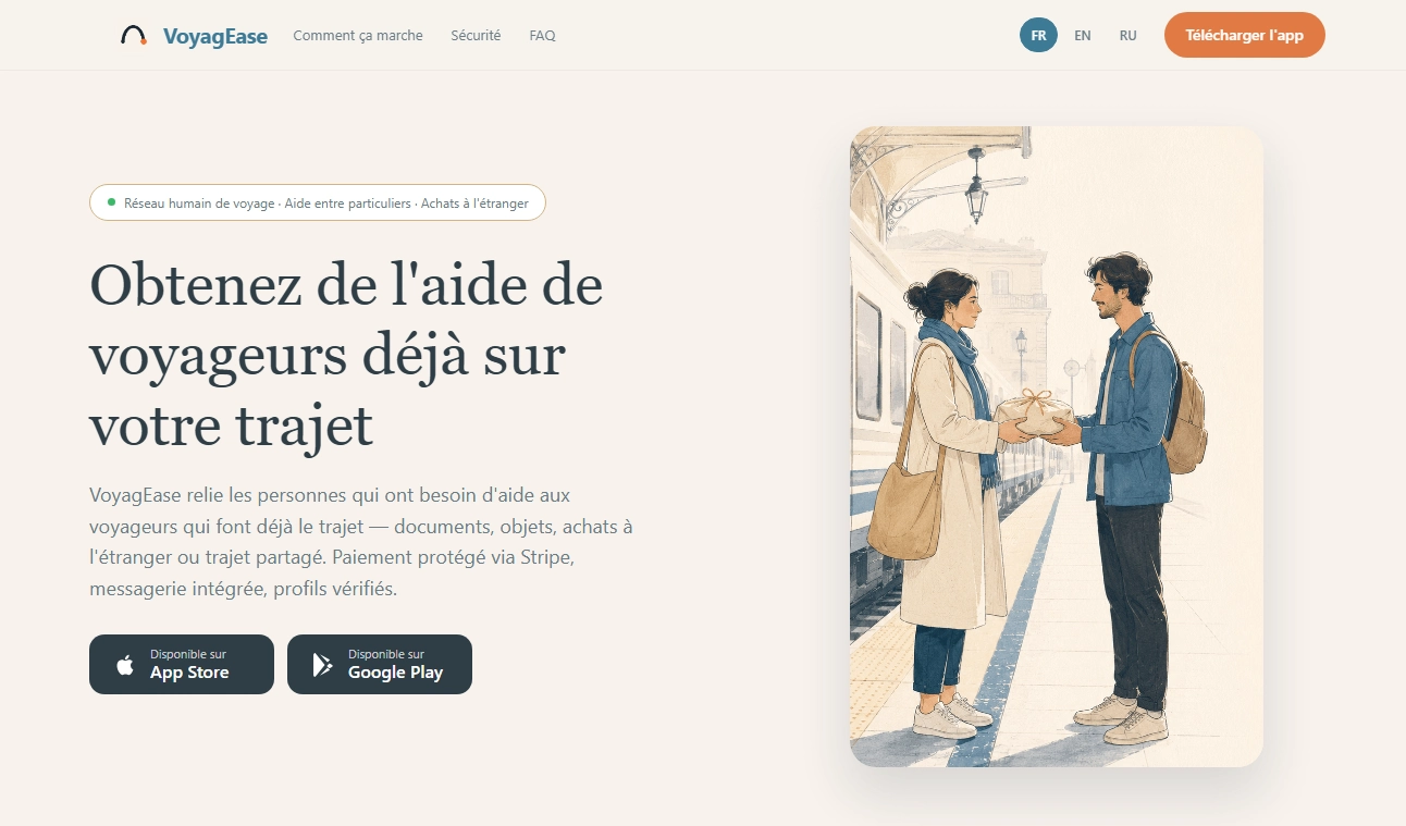 Landing page VoyagEase sur voyagease.app